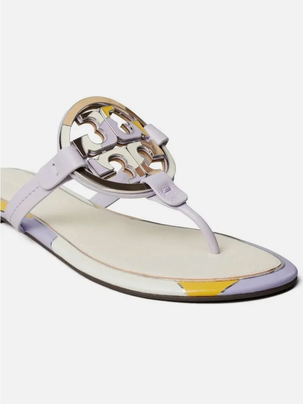 Tory Burch Lavender Leather Logo Thong Sandals with Silver Emblem. Make an offer